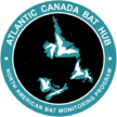 Logo for the Atlantic Canada bat hub. Outlines of the four Canadian Atlantic Provinces with cutouts of bats in the land masses.